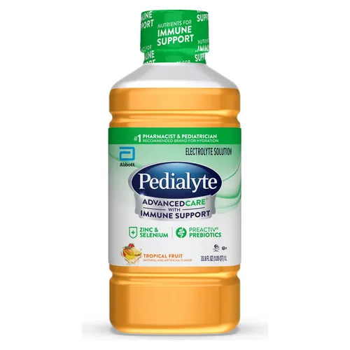 Vista 2 de Pedialyte AdvancedCare Solución de electrolitos, 1 litro, con prebióticos PreActiv, bebida de hidratación, ponche de cereza