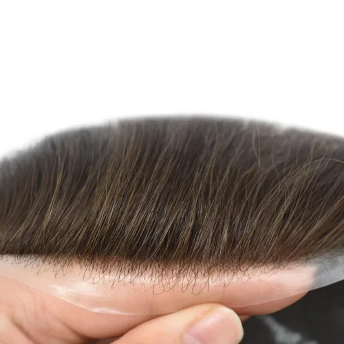 Vista 3 de Toupee - Pieza de cabello humano real, sistema de reemplazo de cabello de piel ultrafina, piezas de cabello tipo tupé, prótesis de cabello con bucle