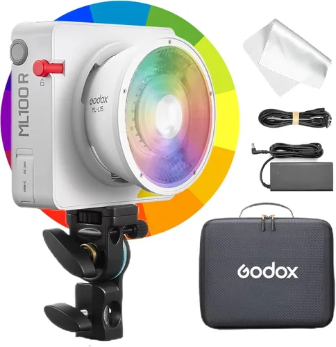 Vista 10 de Godox ML100R 110W RGB LED luz de video, con reflector intercambiable de 15°/1800-10000K CCT/14 efectos FX cinematográficos/múltiples opciones