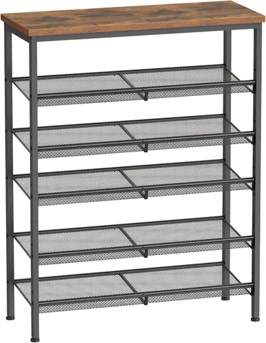Vista 14 de HOOBRO Zapatero para Entrada, Organizador de Zapatos de 5 Niveles con Estantes de Malla Ajustables, 12-16 Pares de Zapatos, Montaje en Piso