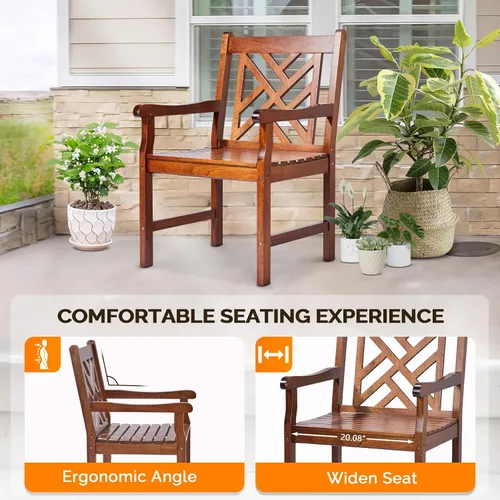 Vista 4 de VINGLI Juego de 2 sillas de comedor al aire libre, sillas de madera resistentes de 330 libras para patio con respaldo cómodo, sillas de comedor