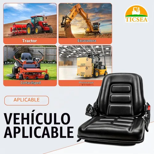 Vista 7 de Asiento universal de carretilla elevadora, asiento de tractor con cinturón de seguridad, respaldo ajustable e interruptor de posición del operador