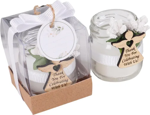 Vista 14 de HTF - Paquete de 5 velas en tarro de cristal, hechas a mano, recuerdos de fiesta de baby shower para niños, velas de vidrio para decoración de baby