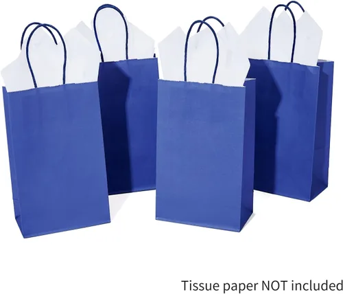 Vista 8 de DjinnGlory Paquete de 100 bolsas de regalo pequeñas de papel azul marino náutico con asas, juego a granel para graduaciones, pequeñas empresas