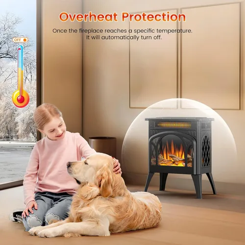 Vista 4 de Estufa de Chimenea Eléctrica, Calentamiento Rápido, Calentador de Chimenea Infrarrojo de 1500W con Temporizador de 8H, Control Remoto, Estufa