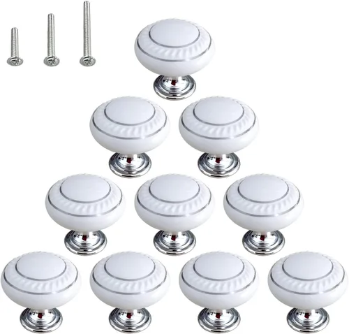 Vista 9 de HUAMULAN Paquete de 10 Pomos de Cerámica Retro, Tiradores Vintage para Cómoda Cocina con Pétalos para Gabinete, Base de Aleación de Zinc, Placa