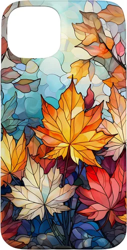 Vista 8 de iPhone 15 Otoño hojas de arce vitrales estilo abstracto caso