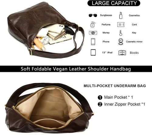 Vista 5 de Bolso de hombro holgado de cuero vegano para mujer, bolsos cruzados suaves a la moda, elegantes bolsos de mano para uso diario