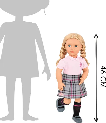 Vista 3 de Our Generation Hally Doll - Muñeca suave de moda de 18 pulgadas con accesorios de ropa navideña, ojos grises y azules únicos y cabello rubio rizado
