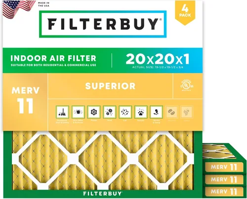 Vista 67 de Filterbuy Filtro de Aire 12x12x1 pulgadas MERV 11 Defensa Superior contra Mascotas y Alergias (Paquete de 4), Filtros de Reemplazo Electrostáticos