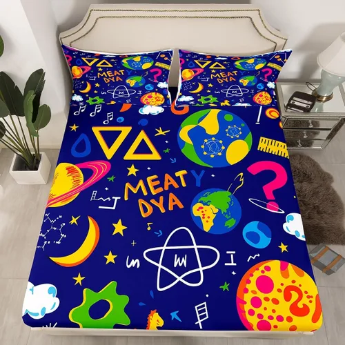 Vista 24 de Juego de ropa de cama ajustable con fórmula informática para niños y niños, diseño de geometría de acuarela, números, fórmula matemática, juego