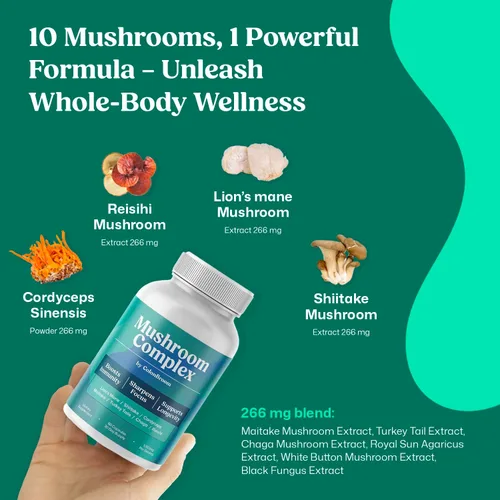 Vista 7 de ColonBroom Suplemento en polvo prémium (fresa, 50 porciones) + complejo de hongos, potente mezcla de hongos con cordyceps, reishi, shiitake
