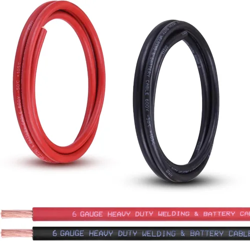 Vista 30 de Cable de batería calibre 1/0, 10 pies rojo + 10 pies negro, 1/0 AWG, alambre de cobre puro, cable de soldadura, para automotriz, batería, solar