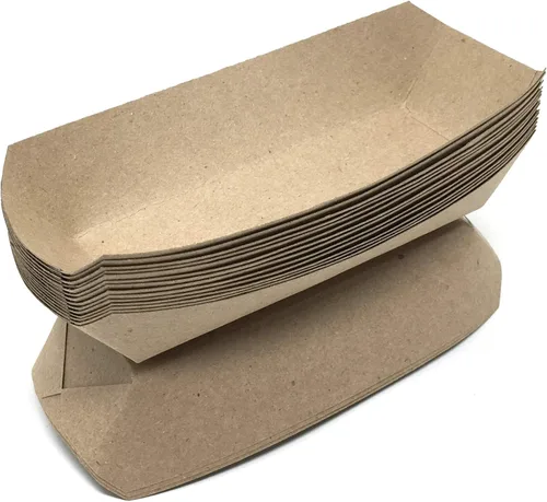 Vista 6 de Mr Miracle Bandeja de papel para perros calientes de 7 pulgadas en papel kraft. Paquete de 25. Desechable, reciclable y totalmente biodegradable.