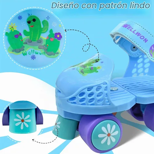 Vista 5 de Kids Roller Skate for Girls Boys Ages 2-5 Years Old, Adjustable Toddler Rollerskates, Children Beginner Roller Skate Azul