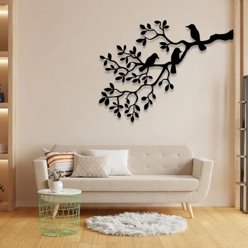 Vista 2 de Arte de pared de pájaro de metal, pájaros en rama, ramas metálicas, arte de pared de rama de árbol de metal, arte de pared de metal, arte de pared