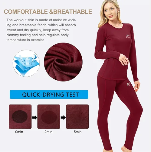 Vista 5 de Thermal Underwear for Women, Winter Warm Base Layer Compression Set, Fleece Lined Long Johns Running Skiing