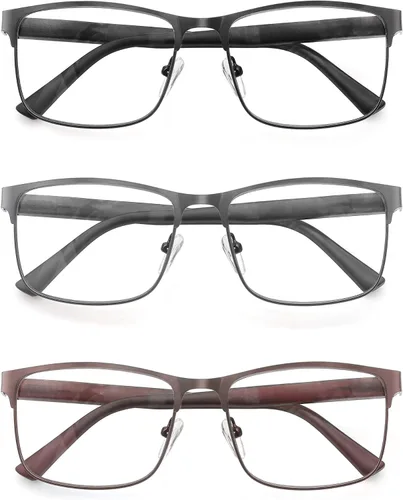 Vista 2 de HEEYYOK Gafas de lectura para hombre, 3.00, paquete de 3 lentes de lectura con bloqueo de luz azul, para lectura de metal, antifatiga ocular/migraña