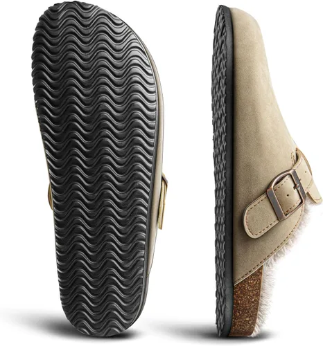 Vista 4 de BULLIANT Zapatillas de los hombres, resbalón en el invierno zapatos para el hogar para los hombres con cojín de corcho y pelo de conejo de fax