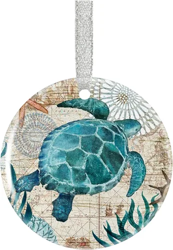 Vista 7 de Adornos de Navidad con hojas abstractas, adorno redondo de Navidad, decoración de regalo para viajes por el mundo, adornos redondos para árbol
