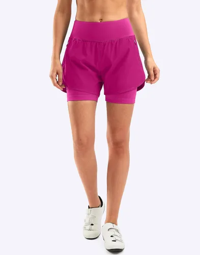 Vista 2 de Bikewa Pantalones cortos de ciclismo de montaña para mujer, acolchados en 4D, con bolsillos con cremallera