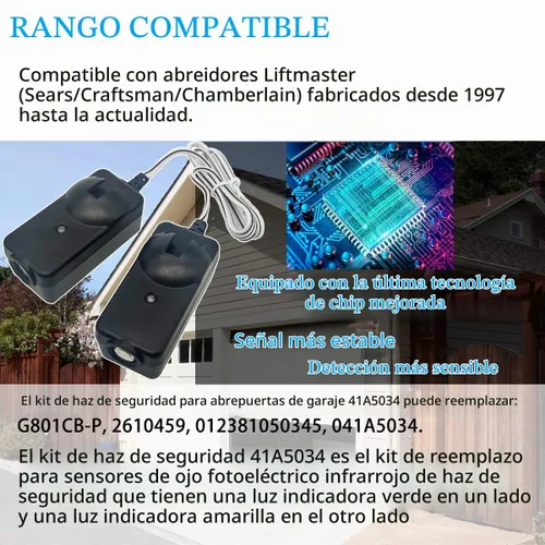 Vista 3 de Kit de Sensor de Seguridad 2025 Mejorado 41A5034 Compatible con Abridor de Puerta de Garaje Liftmaster Chamberlain Sears Craftsman Fabricado Después