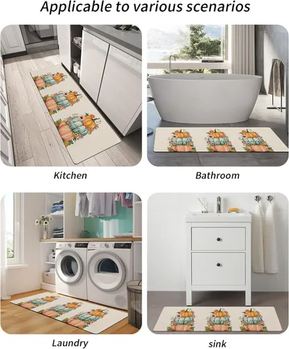 Vista 6 de Tapete de baño de calabaza de cosecha para bañera, antideslizante, de secado rápido y absorbente, tierra de diatomeas, ducha, fregadero, dormitorio