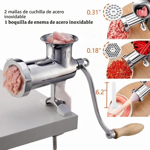 Vista 4 de CAM2 Molinillo de carne manual de acero inoxidable 304 resistente #10 con abrazadera con cuchilla de acero inoxidable 420 (10#)