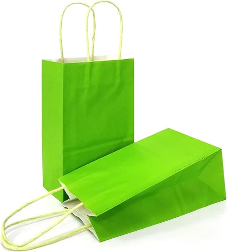 Vista 25 de AZOWA Bolsas de regalo mini de papel kraft con asas (Azul claro, 4x2.4x6, 25 piezas) Blue Color, Kraft Paper, Mini Size, 25 Pieces, Party Bags