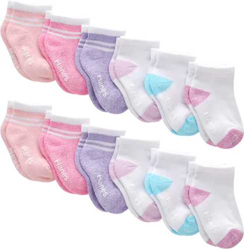 Vista 8 de Hanes Calcetines tobilleros antideslizantes para bebés y niños pequeños, paquete múltiple