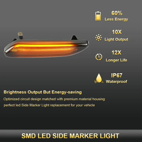 Vista 3 de Gempro Luces LED para guardabarros laterales delanteros, montaje de lente ahumada, lámpara de señal de giro de repuesto para Mini Cooper R60 R61