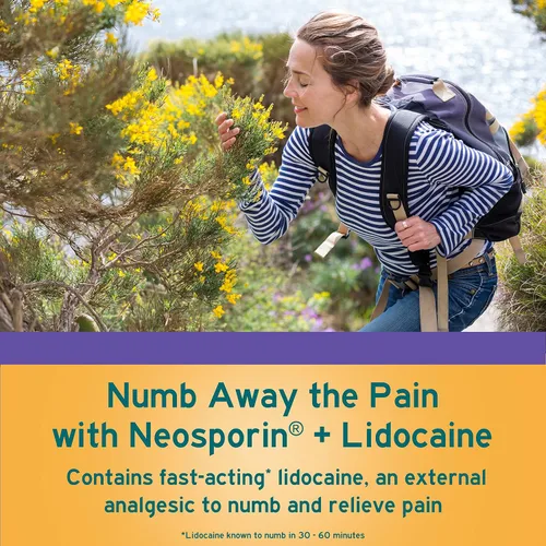 Vista 2 de Neosporin + Lidocaine First Aid Antibiotic Ointment, máxima fuerza y alivio del dolor tópico de acción rápida, protección contra infecciones de 24