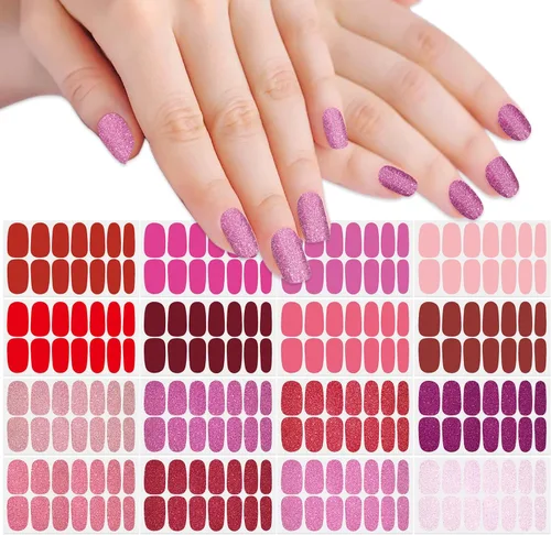 Vista 7 de 16 hojas de envolturas de uñas negras adhesivas en tiras de esmalte de uñas, tiras de gel autoadhesivas, calcomanías de esmalte de uñas sólidas