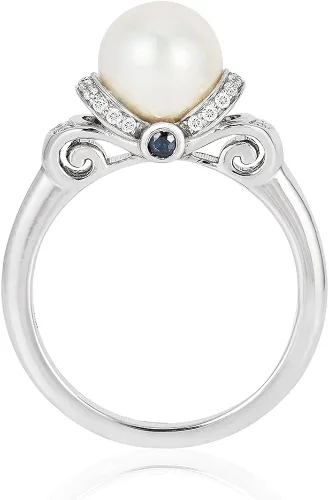 Vista 3 de Enchanted Disney Fine Jewelry - Anillo de cenicienta de plata de ley 16 con perlas y topacio azul Londres, Metal