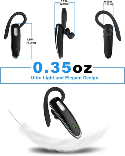 Vista 3 de Auriculares Bluetooth, V5.1 Auriculares inalámbricos ultraligeros manos libres con cancelación de ruido y micrófono para teléfono celular, PC