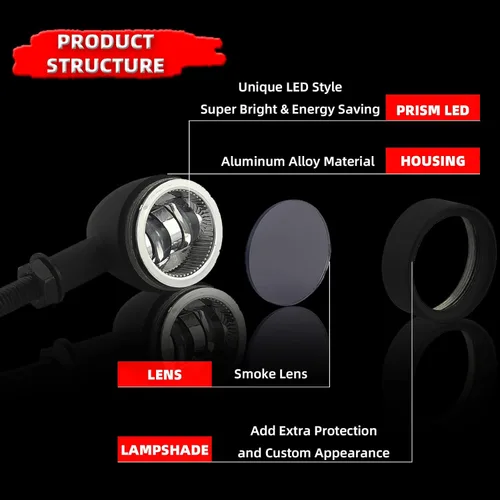 Vista 3 de FATECIM 2 luces LED de señal de giro para motocicleta, luces de conducción de alta resistencia, intermitentes traseros para Bobber Harley, Honda