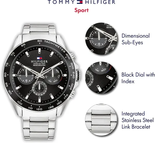 Vista 4 de Tommy Hilfiger Mens Quartz Watch with Stainless Steel Bracelet Silver