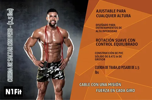 Vista 5 de Cuerda de saltar pesada – (1.5 libras) PVC sólido de 0.472 in de diámetro para crossfit y boxeo – Cuerda de saltar pesada con asas de espuma