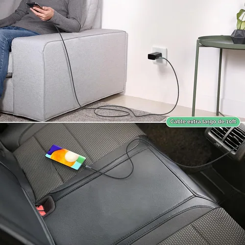 Vista 4 de Cargador de pared de carga rápida adaptable con cable USB C de 10 pies, cargador rápido USB tipo C compatible con Galaxy S25 S24 S23 Ultra A15 A13