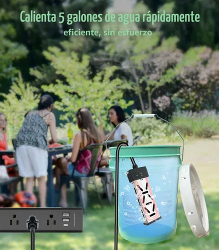 Vista 5 de Calentador de agua de inmersión portátil de 1800 W 120 V, calentador eléctrico para cubos, bañeras y mini piscinas, diseño sumergible