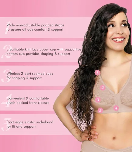 Vista 5 de Exquisite Form 5100565 FULLY - Brasier de soporte de espalda y postura sin cordón con cierre frontal, Negro, rosa beige, azul marino, nogal, blanco