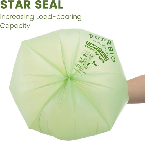 Vista 3 de SUPERBIO Bolsas compostables para restos de comida con asa de 1.6 galones, bolsas pequeñas de compost con asas, 50 unidades, 2 paquetes, BPI y OK