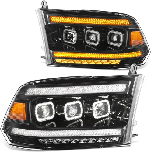 Vista 11 de DNA MOTORING Par de faros LED compatibles con Ram 1500 2500 3500 13-18, luces de proyector de haz alto y doble bajo, LED Switchback, cromado