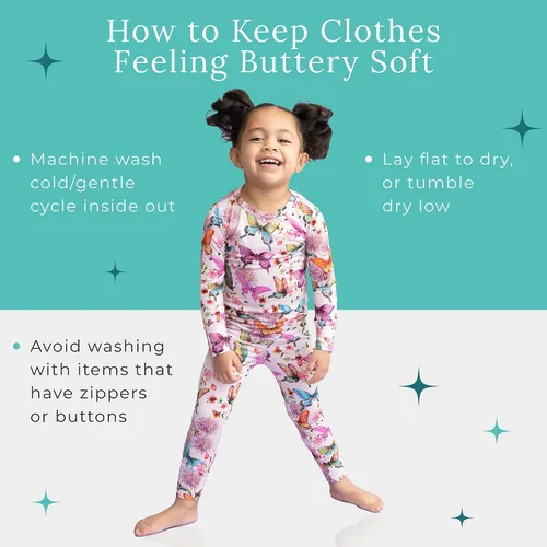 Vista 67 de Posh Peanut Pijamas para niñas, suaves, de viscosa de bambú para niños, pijamas a juego de manga larga para niñas