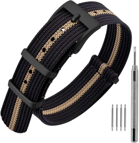 Vista 31 de ANNEFIT - Correa de reloj de nailon de 16mm 18mm 20mm 22mm, correas de reloj militares impermeables de una pieza con hebilla resistente