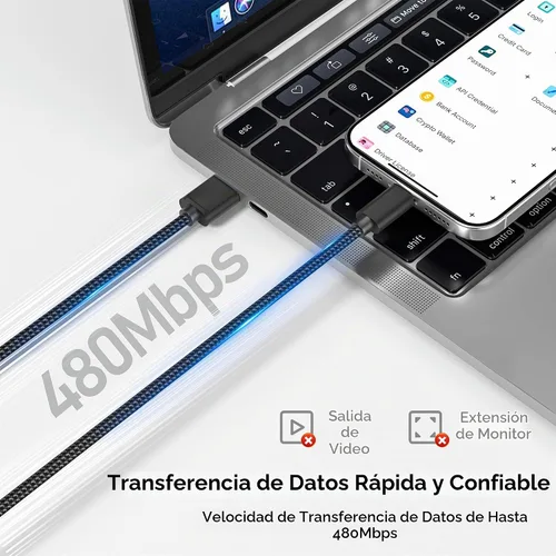 Vista 5 de Basesailor Cable de carga USB a USB C para iPhone 17 16 Pro Max, cable de alimentación de carga tipo C para Apple 17e 15, iPad 10 Air 4 5, Samsung