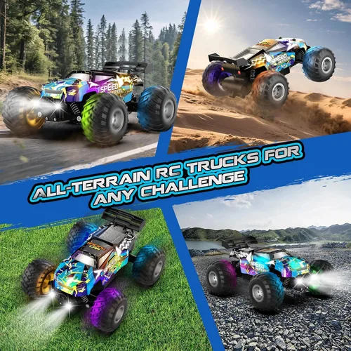 Vista 5 de Rcjoyou Auto a control remoto, Camión RC todoterreno 2WD, 20 KM/H Autos RC todo terreno con faros delanteros y luces de carrocería, 2.4GHz, 2