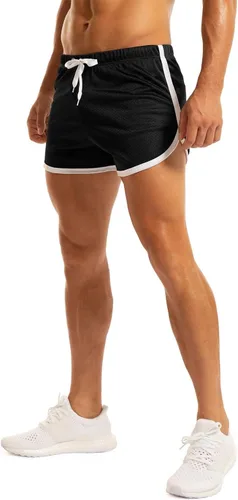 Vista 4 de Ouber Pantalones cortos ajustados para hombre, culturismo, entrenamiento, gimnasio, correr, pantalones cortos ajustados