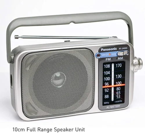 Vista 6 de RF2400D Radio AM/FM portátil plateada + 4 pilas AA con cargador + paño de limpieza de microfibra