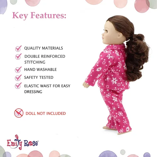 Vista 4 de Emily Rose Pijama de copo de nieve rosa y blanco de 18 pulgadas, en caja de regalo, 2 piezas de la marca estadounidense para muñecas de 18 pulgadas